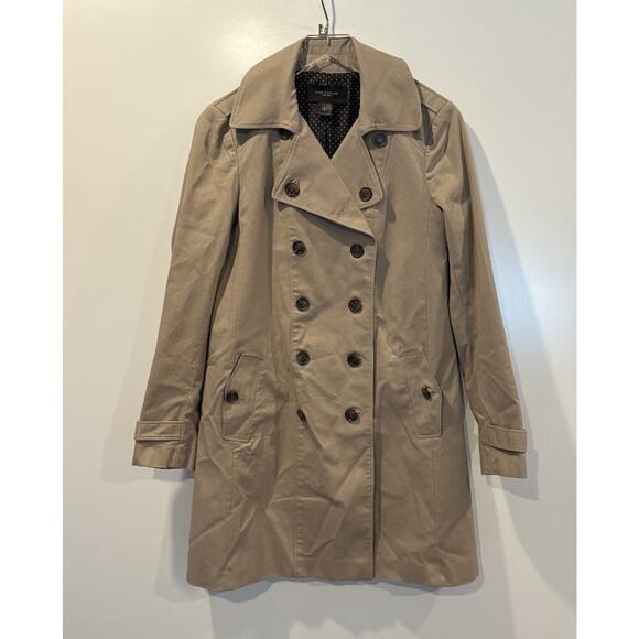 Ann‎ Taylor Beige Belted Double Breasted Trench Coat Jacket Womens Size Small - Picture 1 of 4